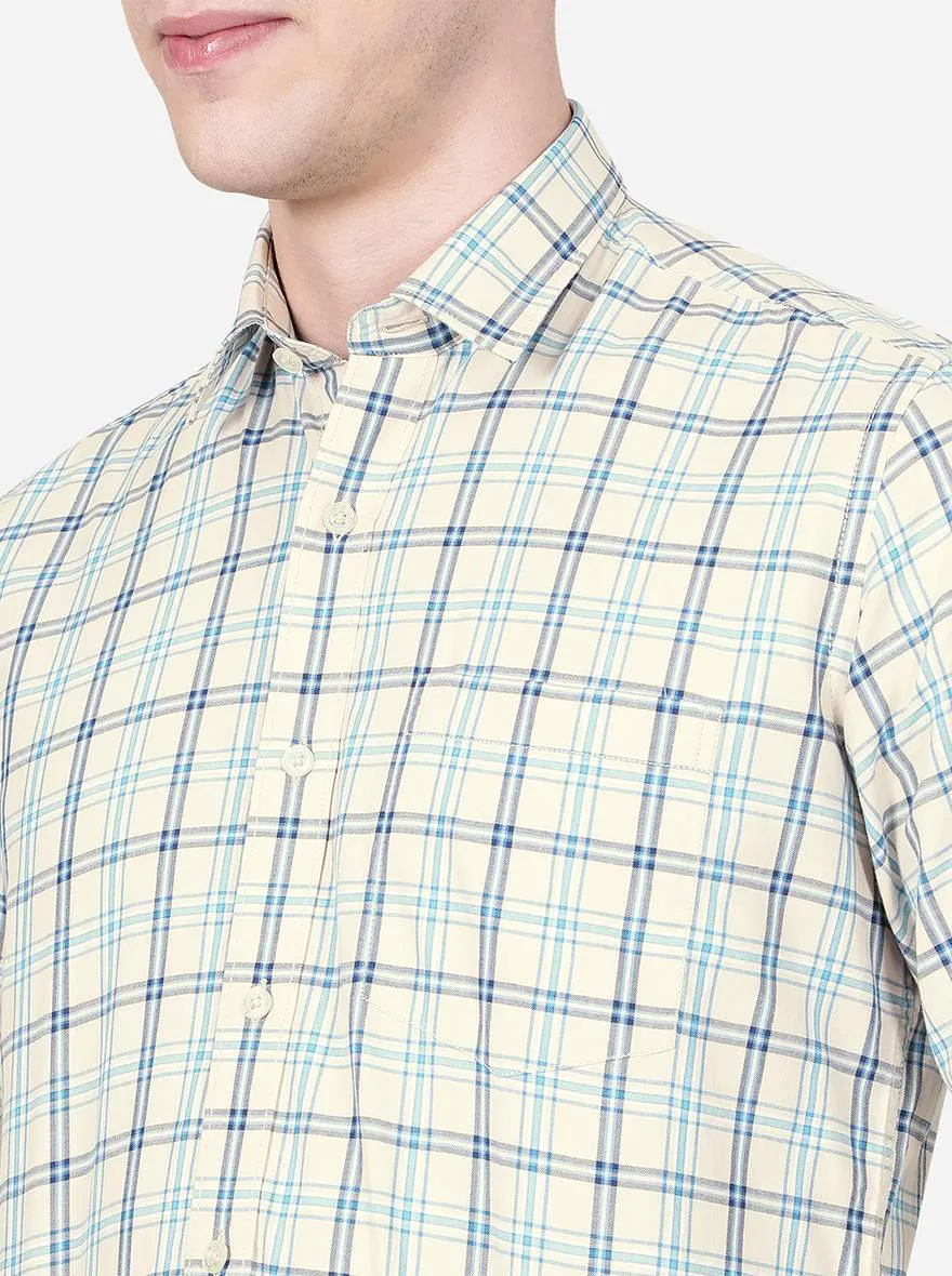 Cream & Beige Checked Slim Fit Casual Shirt | JadeBlue