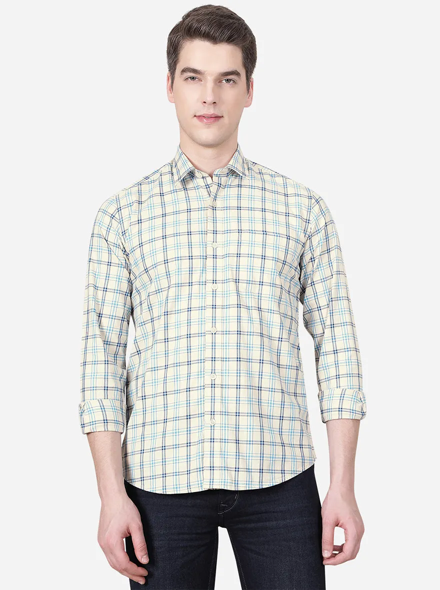 Cream & Beige Checked Slim Fit Casual Shirt | JadeBlue