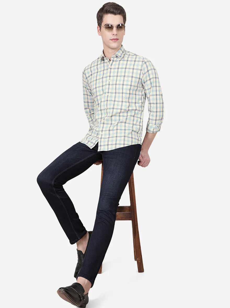 Cream & Beige Checked Slim Fit Casual Shirt | JadeBlue