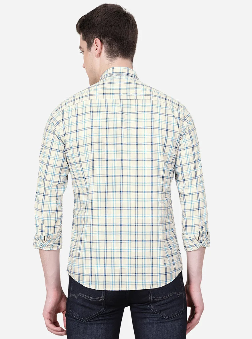 Cream & Beige Checked Slim Fit Casual Shirt | JadeBlue