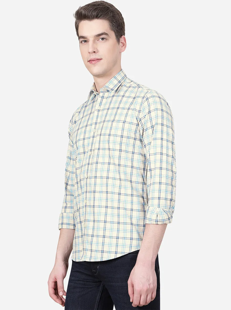 Cream & Beige Checked Slim Fit Casual Shirt | JadeBlue