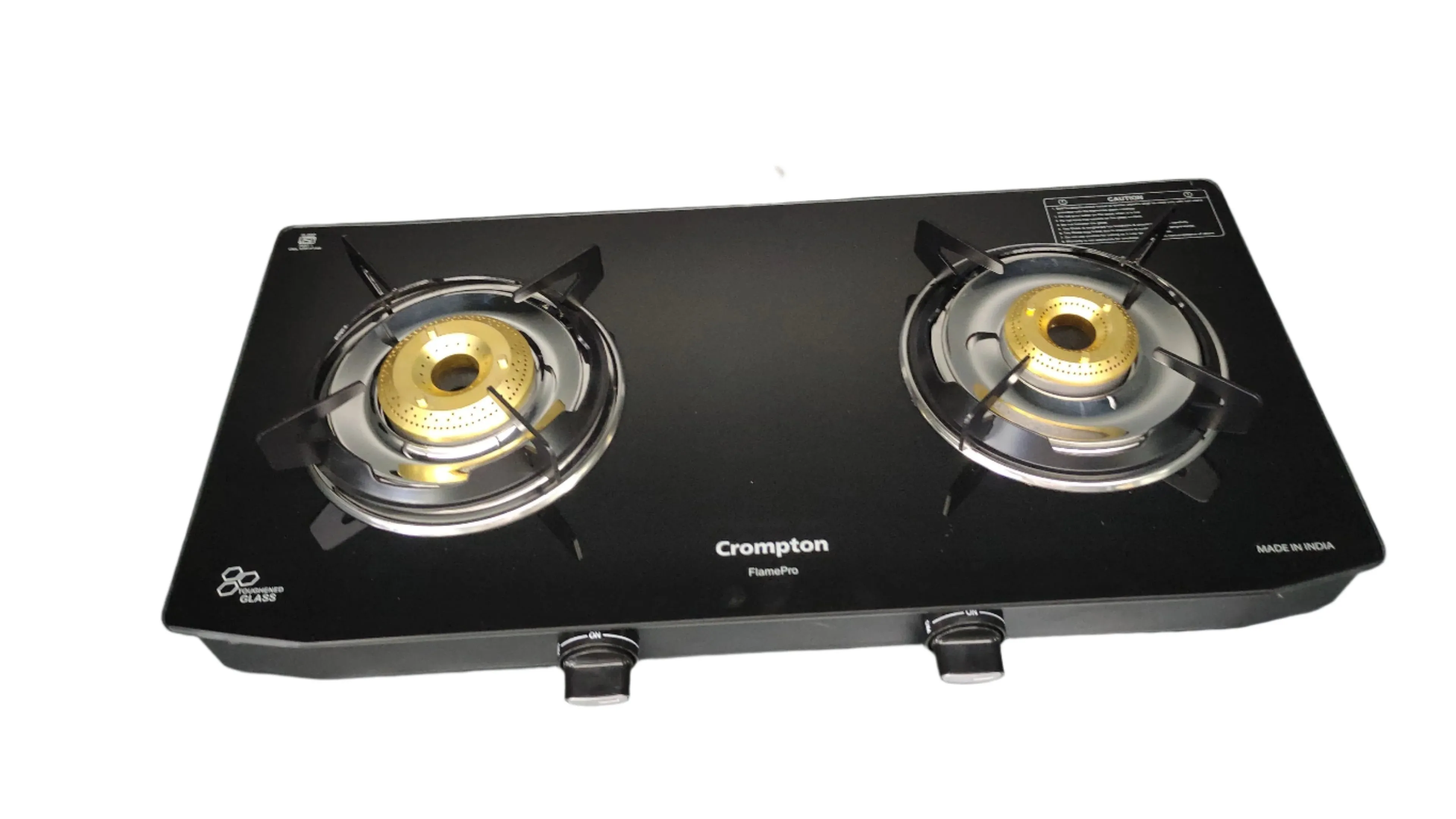 Crompton CKT-FPR652-MSB 2 Burner Gas Stove | Wide Body Design | 1 Medium and 1 Small Brass Burners