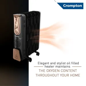 Crompton Insta Fervor 11F 2900 Watts Oil Field Heater 400 Watts PTC Element with Fan, Black Gold