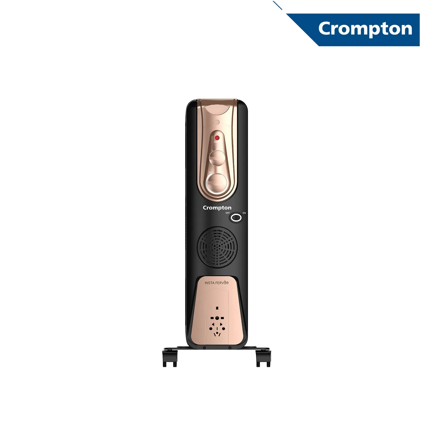 Crompton Insta Fervor 11F 2900 Watts Oil Field Heater 400 Watts PTC Element with Fan, Black Gold