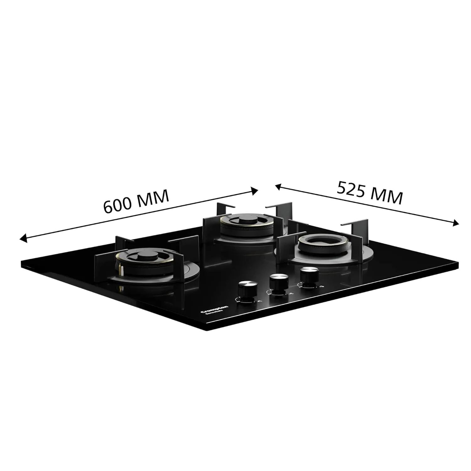 Crompton SensoSafe 60cm 3 Burners Built-in Gas Hob With High Efficiency Brass Burners, Auto-Ignition and 8 MM Toughened Glass (HOB-SSHB603-MBL, Midnight Black)