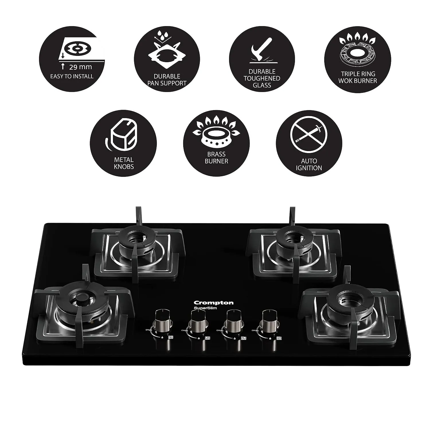 Crompton TAB-SUHB784-MBL SuperSlim Hobs HalfBrass 78cm 4 Burners Midnight Black