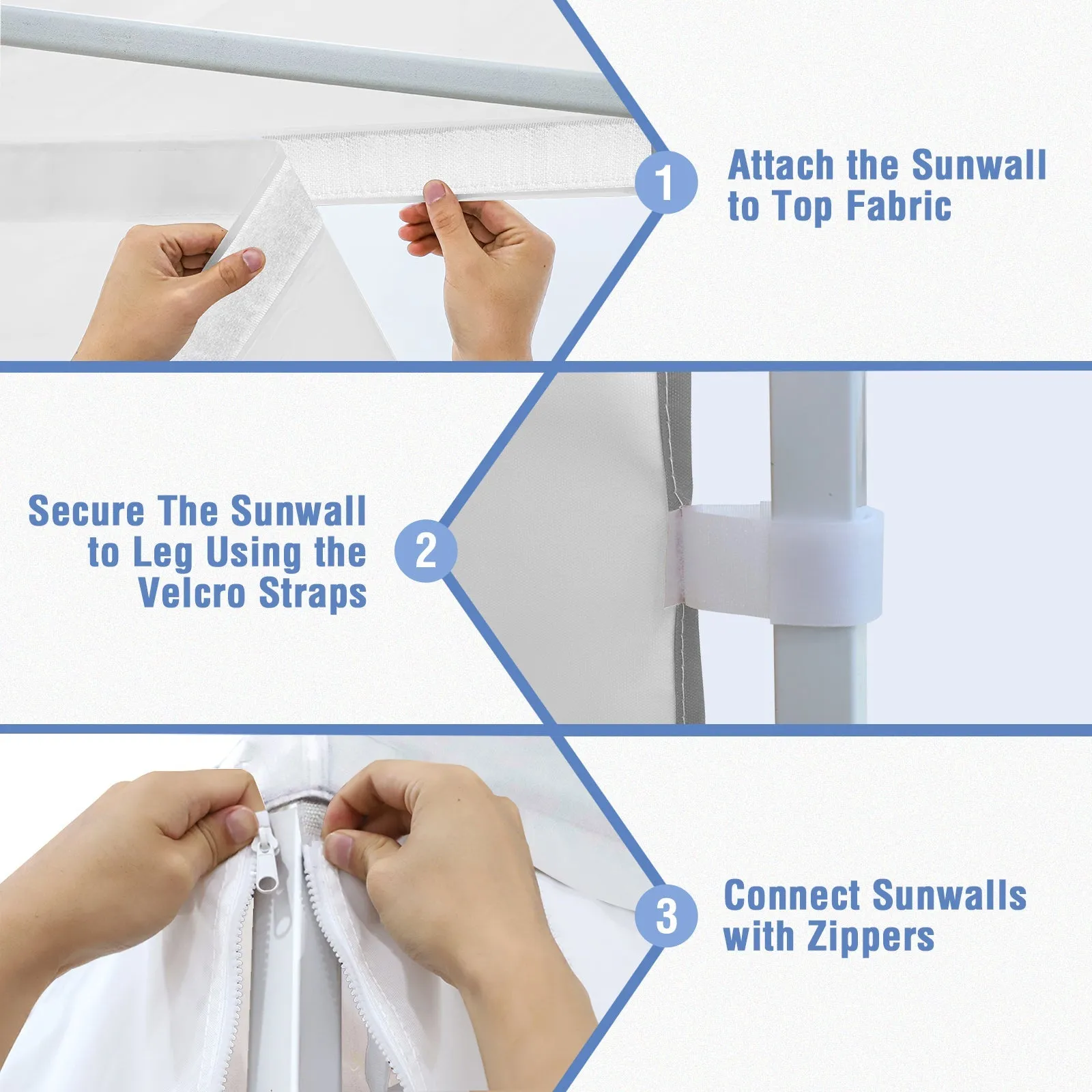 EAGLE PEAK 4-Piece Sunwall/Sidewalls for 5x5 ft Steel Custom Canopy Only, Includes 3 Sidewalls and 1 Entry Wall, Pack of 4, White