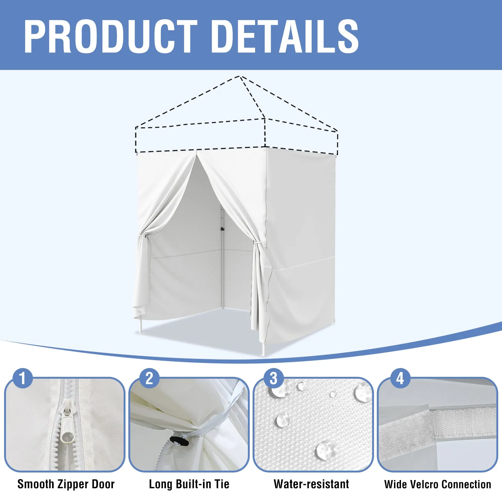 EAGLE PEAK 4-Piece Sunwall/Sidewalls for 5x5 ft Steel Custom Canopy Only, Includes 3 Sidewalls and 1 Entry Wall, Pack of 4, White