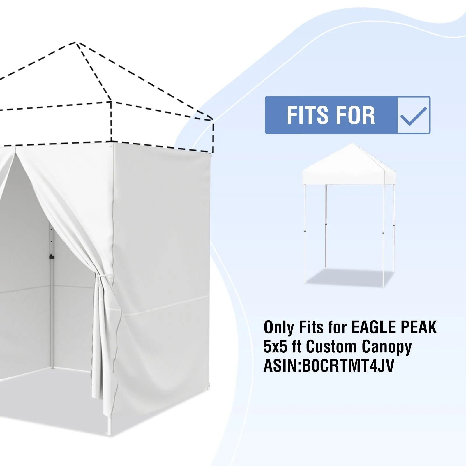 EAGLE PEAK 4-Piece Sunwall/Sidewalls for 5x5 ft Steel Custom Canopy Only, Includes 3 Sidewalls and 1 Entry Wall, Pack of 4, White