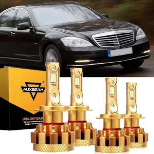 For 2000-2006 Mercedes-Benz S500 with Halogen Headlamps F-16 Plus Series Built-in Canbus LED Light Bulbs High Low Beam Bundle