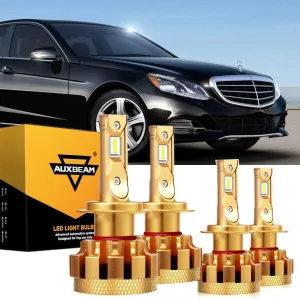 For 2000-2009 Mercedes-Benz E320 with Halogen Headlamps F-16 Plus Series Built-in Canbus LED Light Bulbs High Low Beam Bundle
