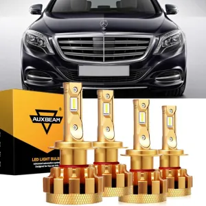 For 2001-2006 Mercedes-Benz S600 with Halogen Headlamps F-16 Plus Series Built-in Canbus LED Light Bulbs High Low Beam Bundle