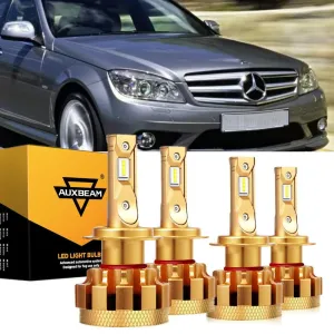 For 2006-2015 Mercedes-Benz C350 with halogen headlamps LED Light Bulbs High Low Beam Bundle