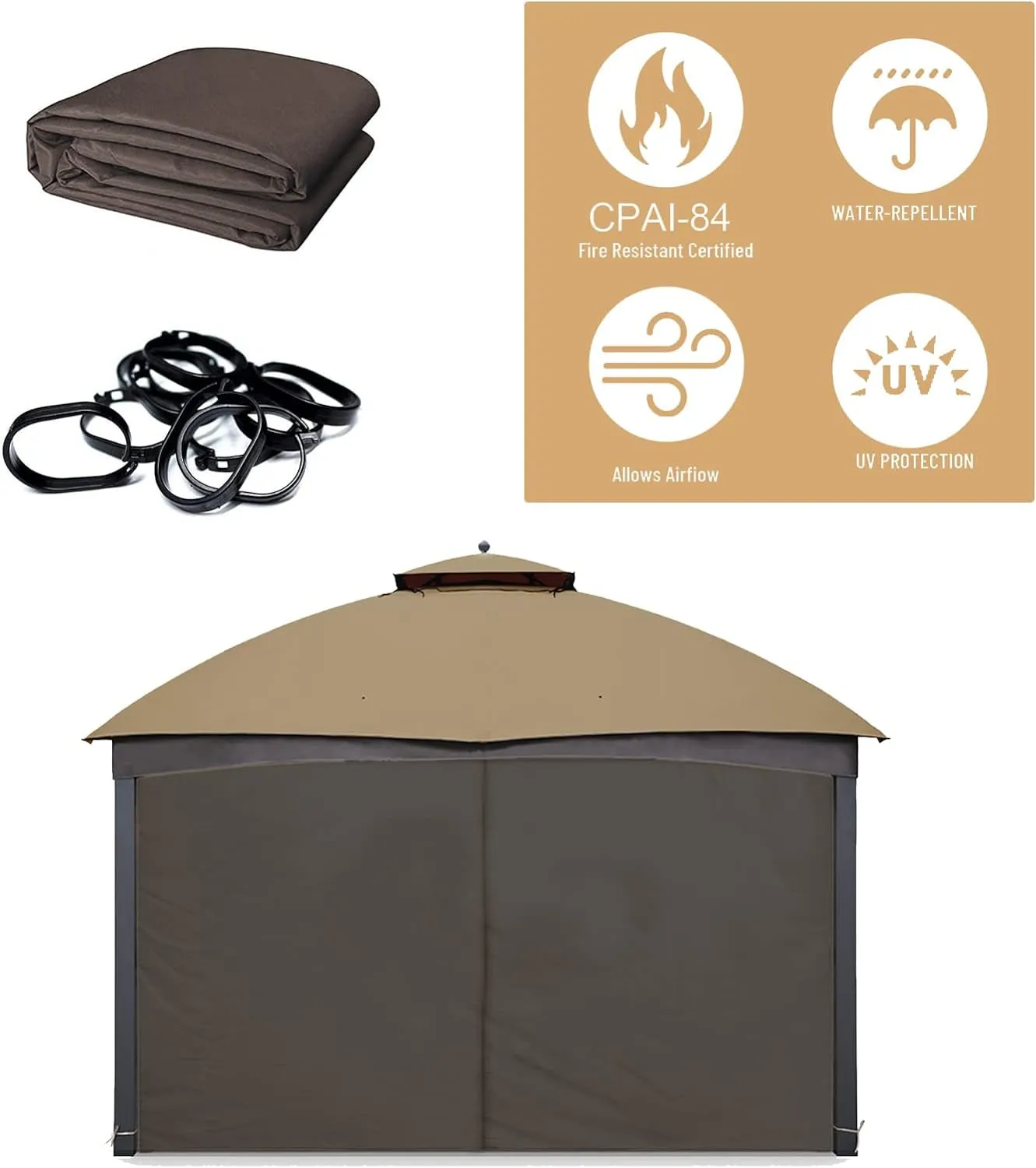 Gazebo Replacement Privacy Curtain with Zipper Outdoor Universal Privacy Panel Sidewall for 10' X 12' Gazebo (Brown)