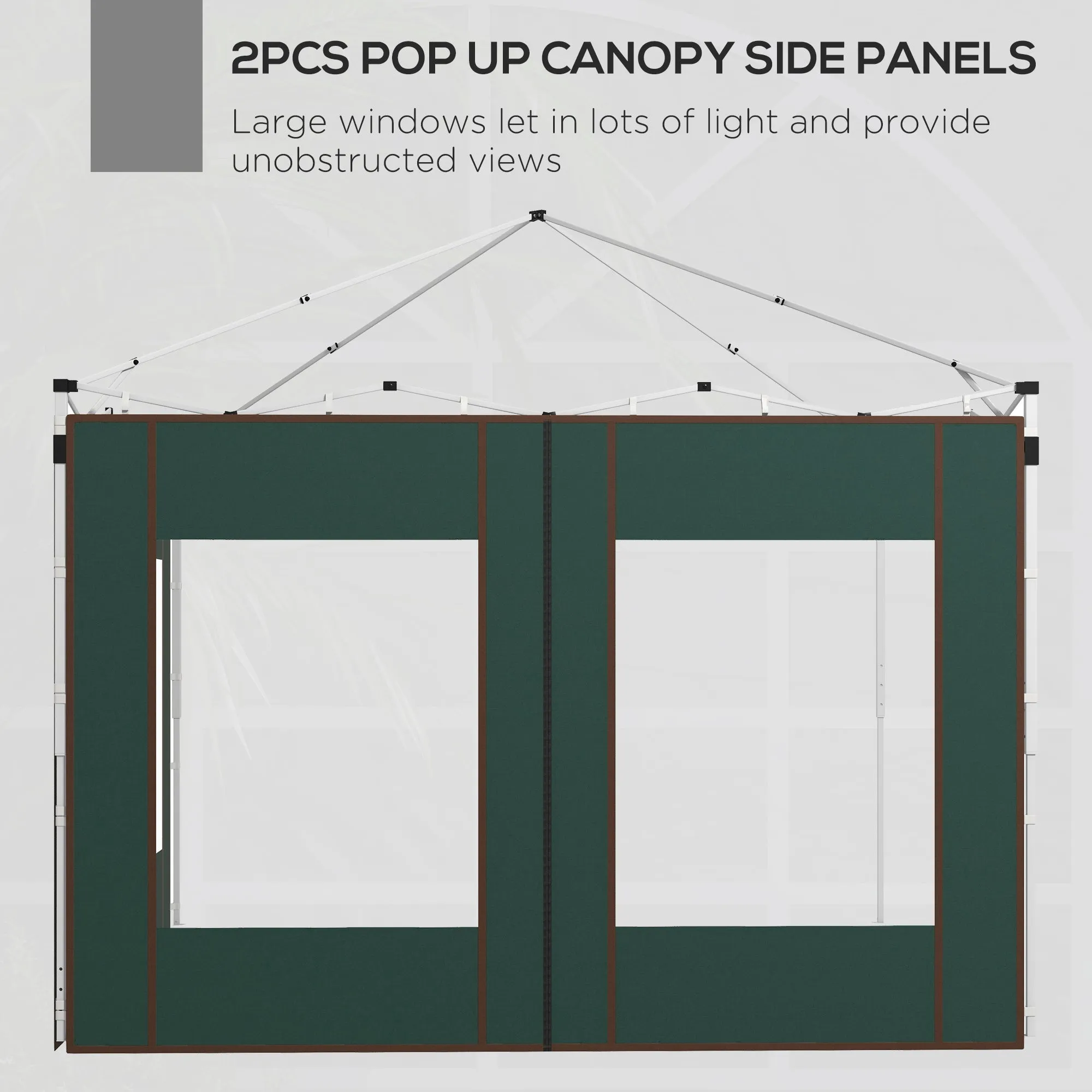 Gazebo Side Panels, 2 Pack Sides Replacement, for 3x3(m) or 3x6m Pop Up Gazebo, with Doors and Windows, Green