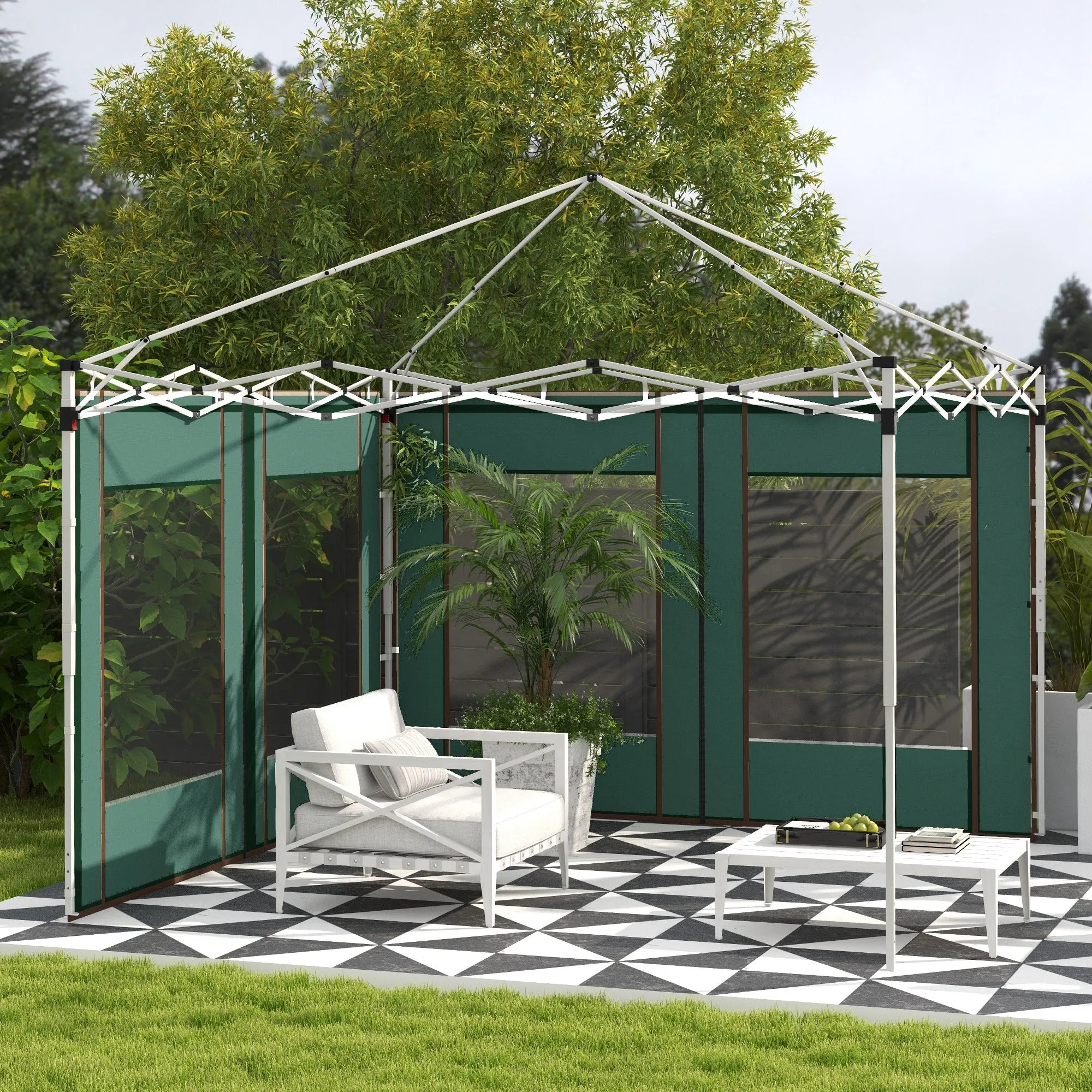 Gazebo Side Panels, 2 Pack Sides Replacement, for 3x3(m) or 3x6m Pop Up Gazebo, with Doors and Windows, Green