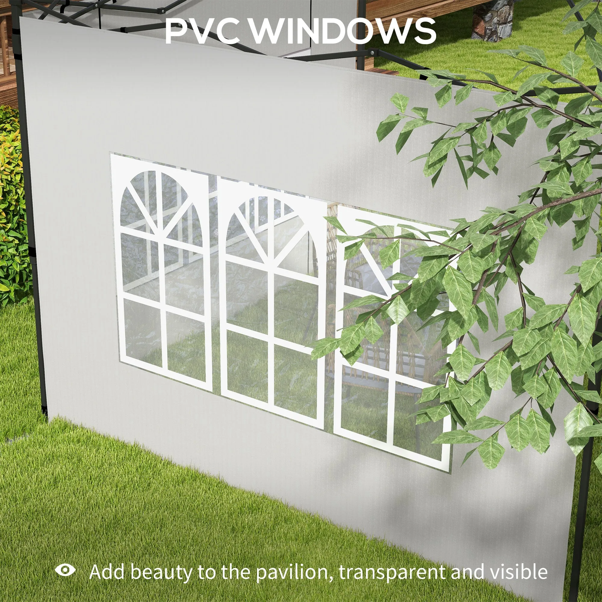 Gazebo Side Panels, Sides Replacement with Window for 3x3(m) or 3x6m Gazebo Canopy, 2 Pack, White