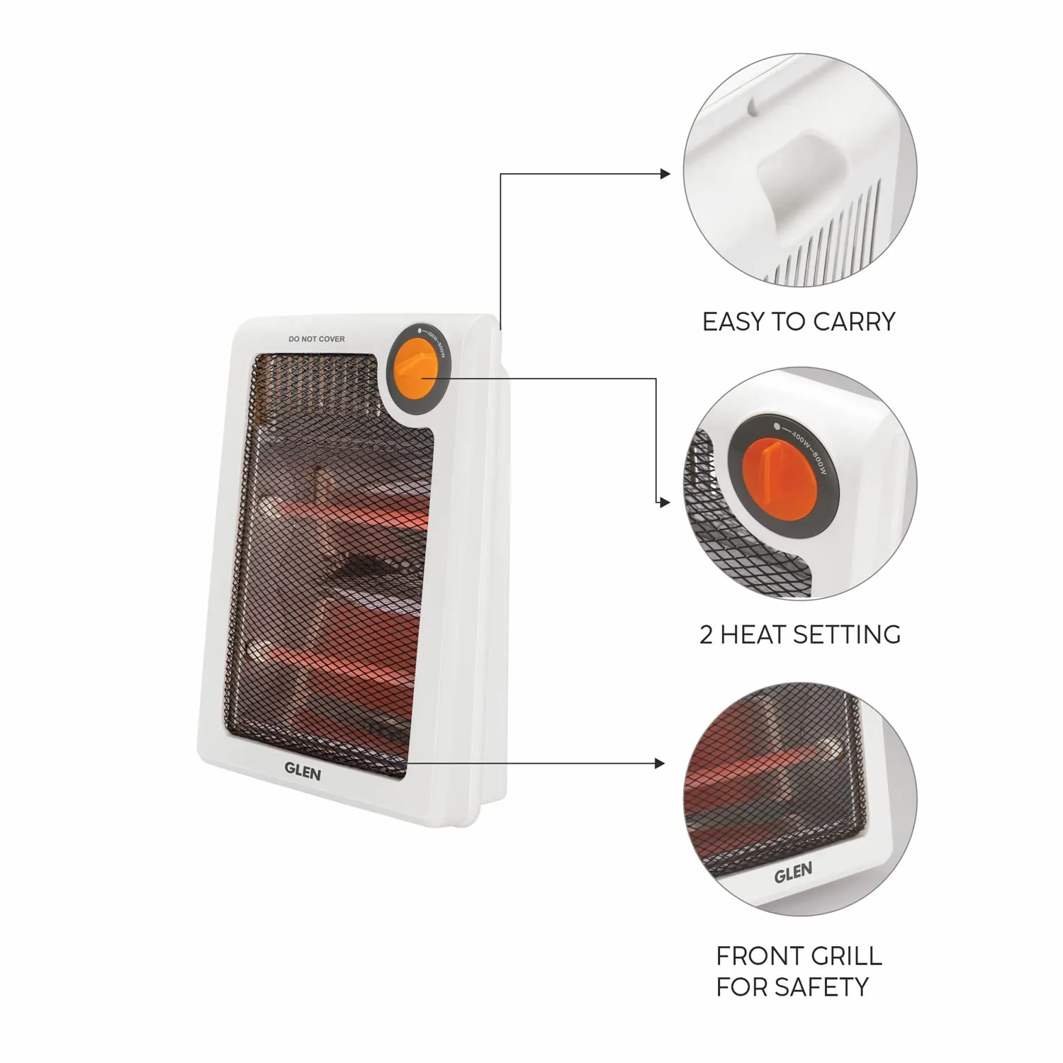 Glen HA7012QZ Electric Quartz Room Heater with 2 Heat Settings