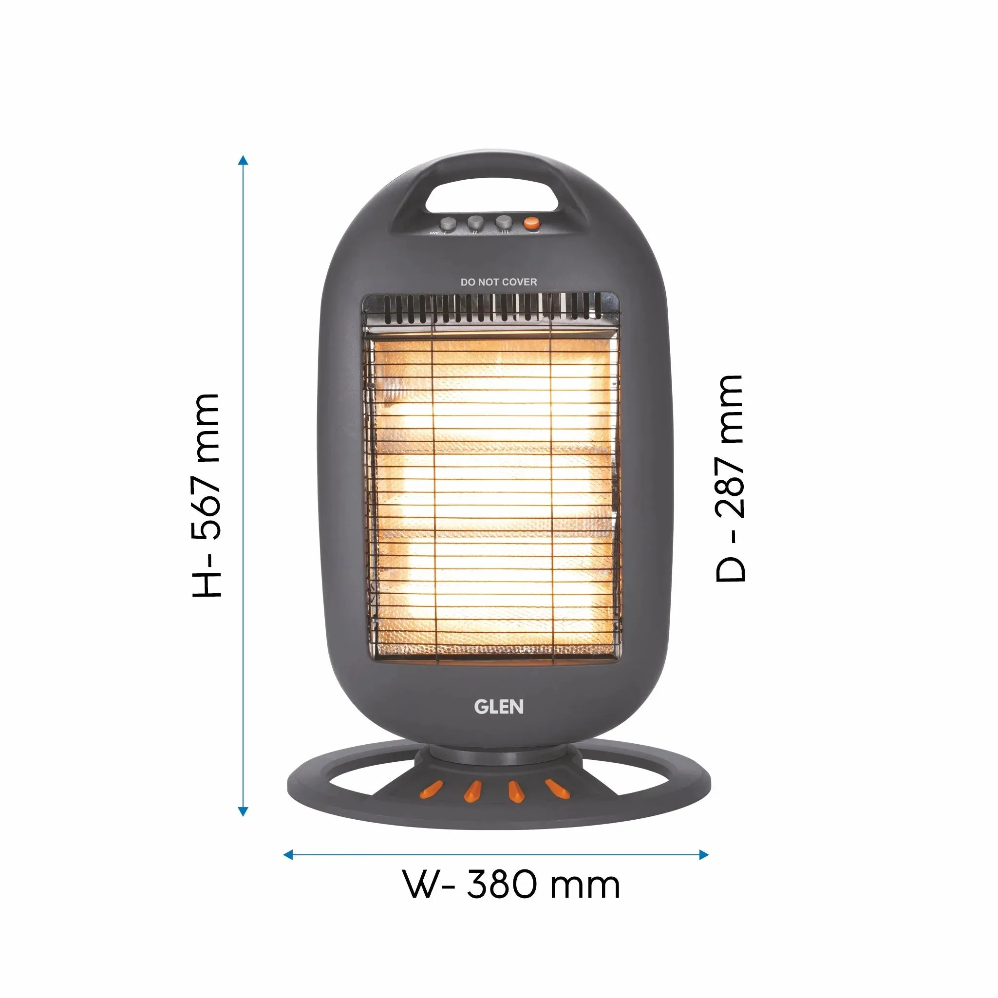 Glen HA7017 HL BL Electric Halogen Room Heater with 3 Heat Settings Grey/Black