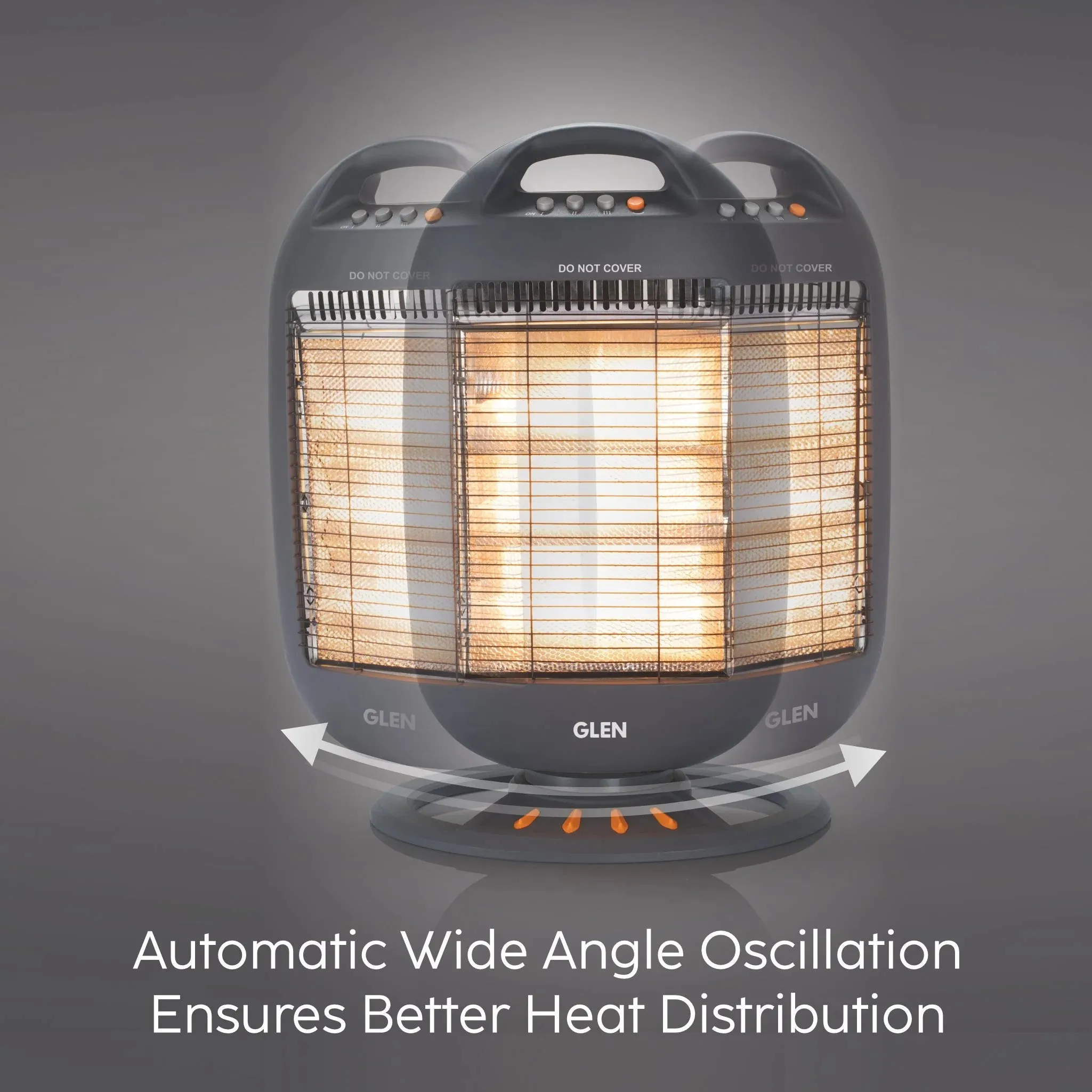 Glen HA7017 HL BL Electric Halogen Room Heater with 3 Heat Settings Grey/Black