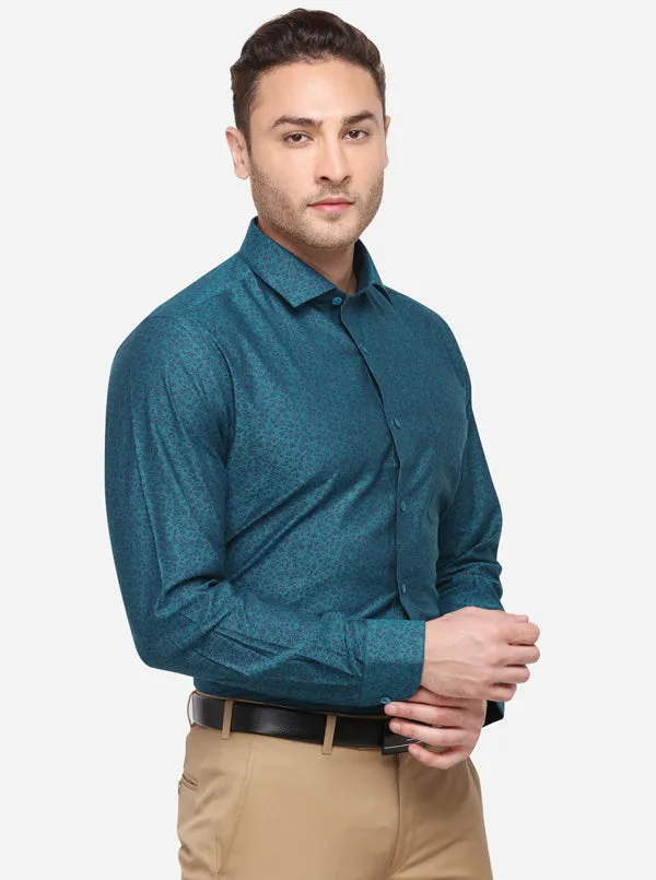 Green Printed Slim Fit Formal Shirt | Metal