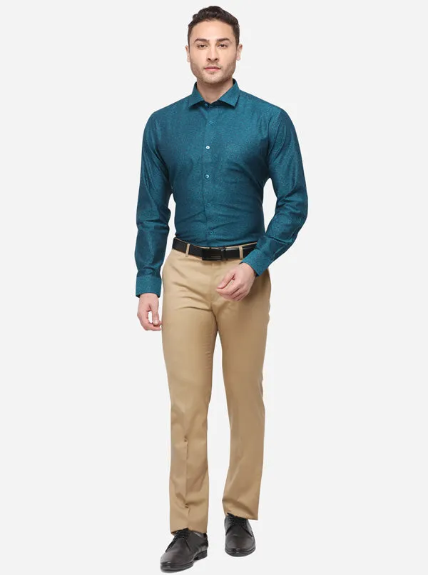 Green Printed Slim Fit Formal Shirt | Metal
