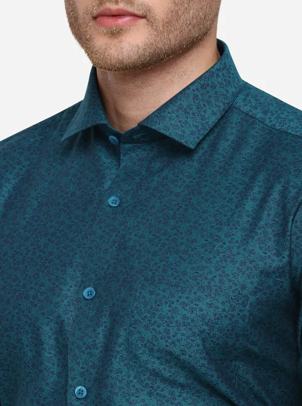 Green Printed Slim Fit Formal Shirt | Metal