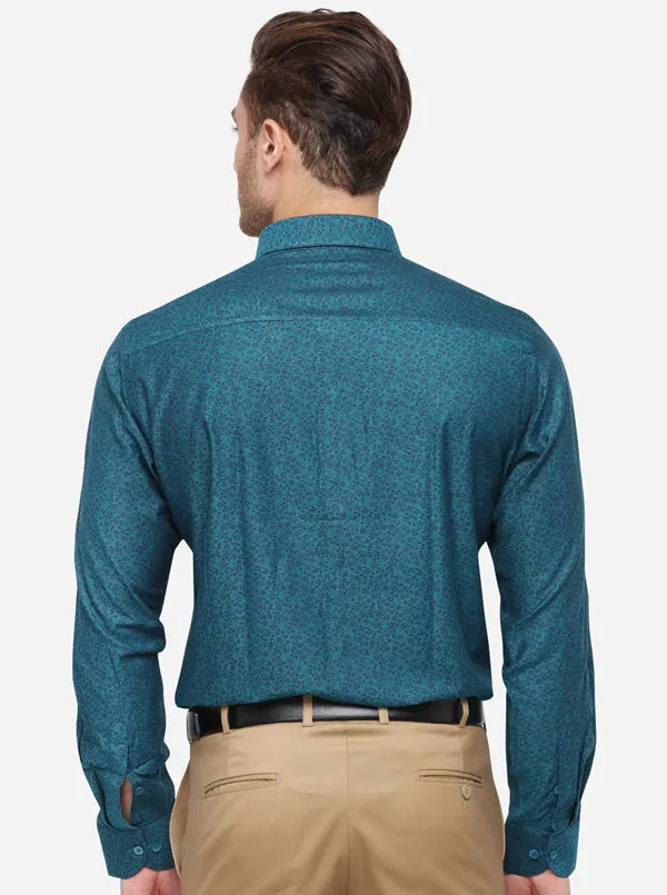 Green Printed Slim Fit Formal Shirt | Metal
