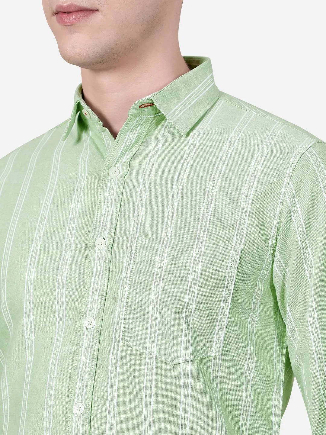 Green Striped Slim Fit Semi Casual Shirt | Greenfibre