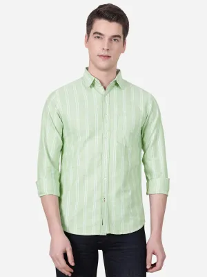 Green Striped Slim Fit Semi Casual Shirt | Greenfibre