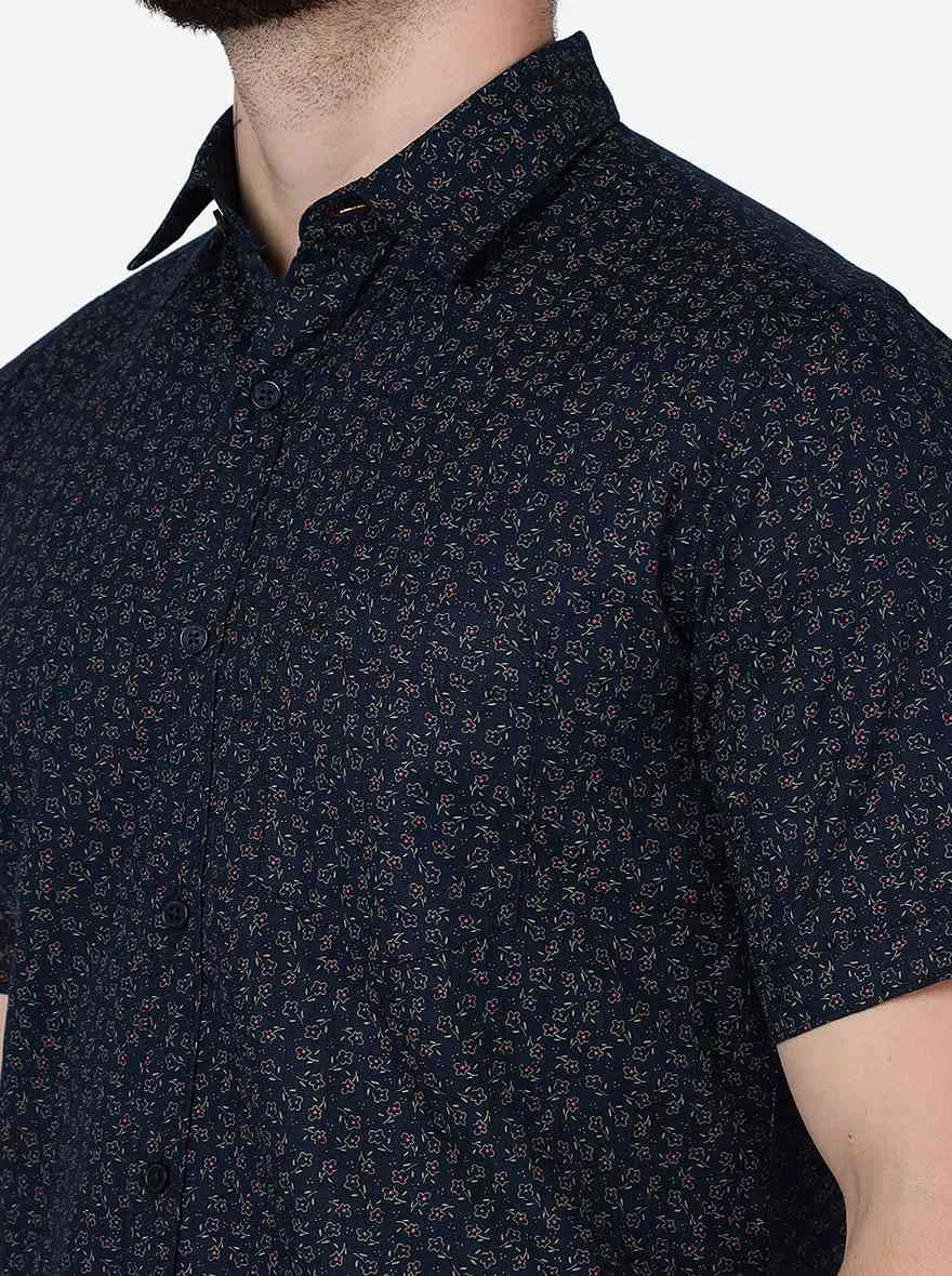 Insignia Blue Printed Slim Fit Casual Shirt | JadeBlue