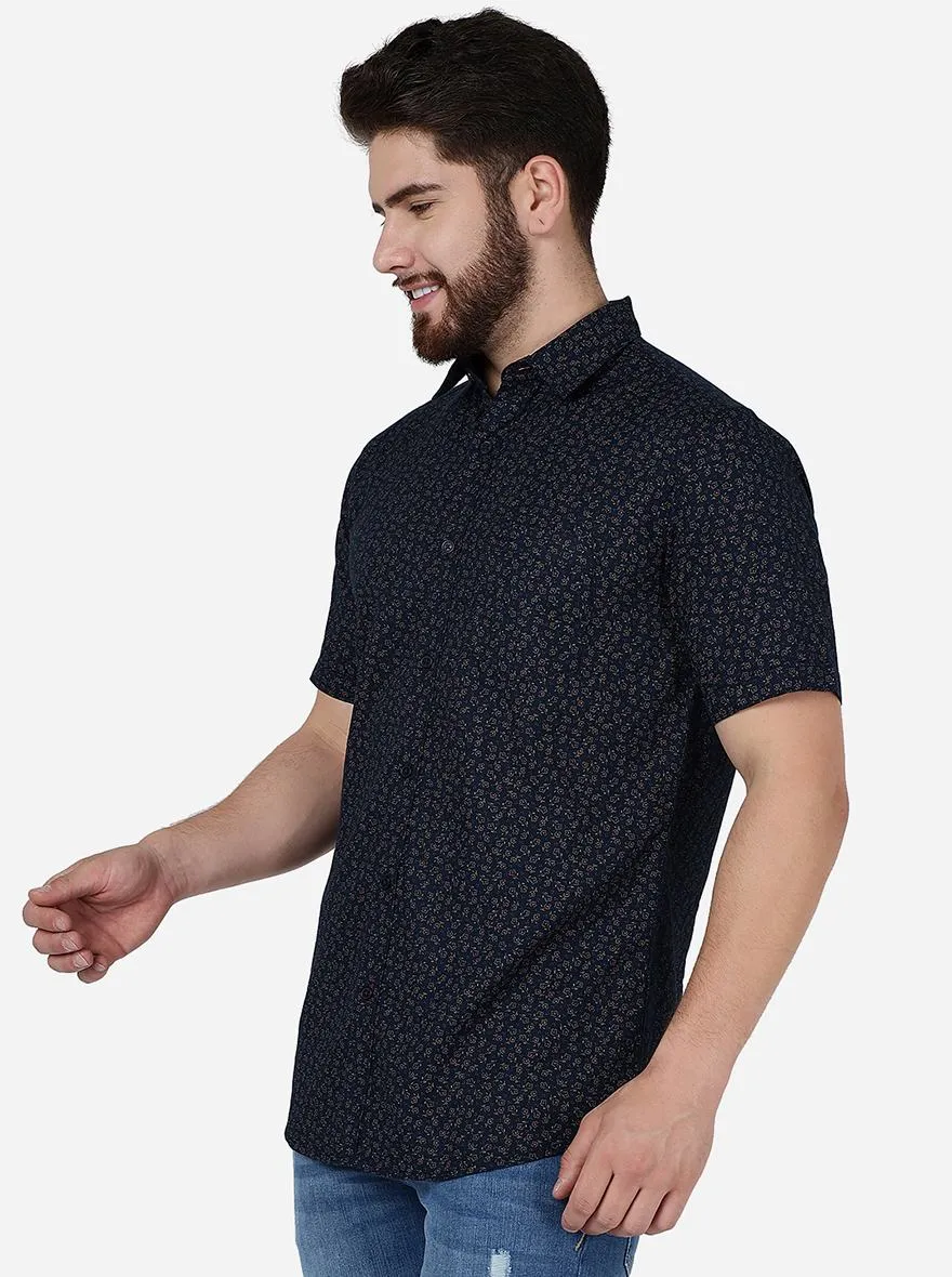 Insignia Blue Printed Slim Fit Casual Shirt | JadeBlue
