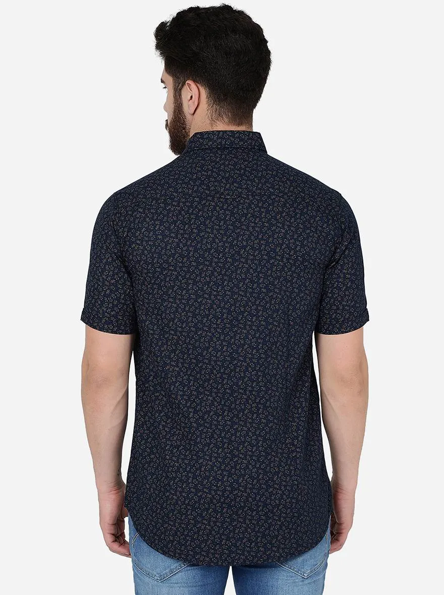 Insignia Blue Printed Slim Fit Casual Shirt | JadeBlue