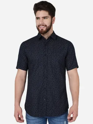 Insignia Blue Printed Slim Fit Casual Shirt | JadeBlue