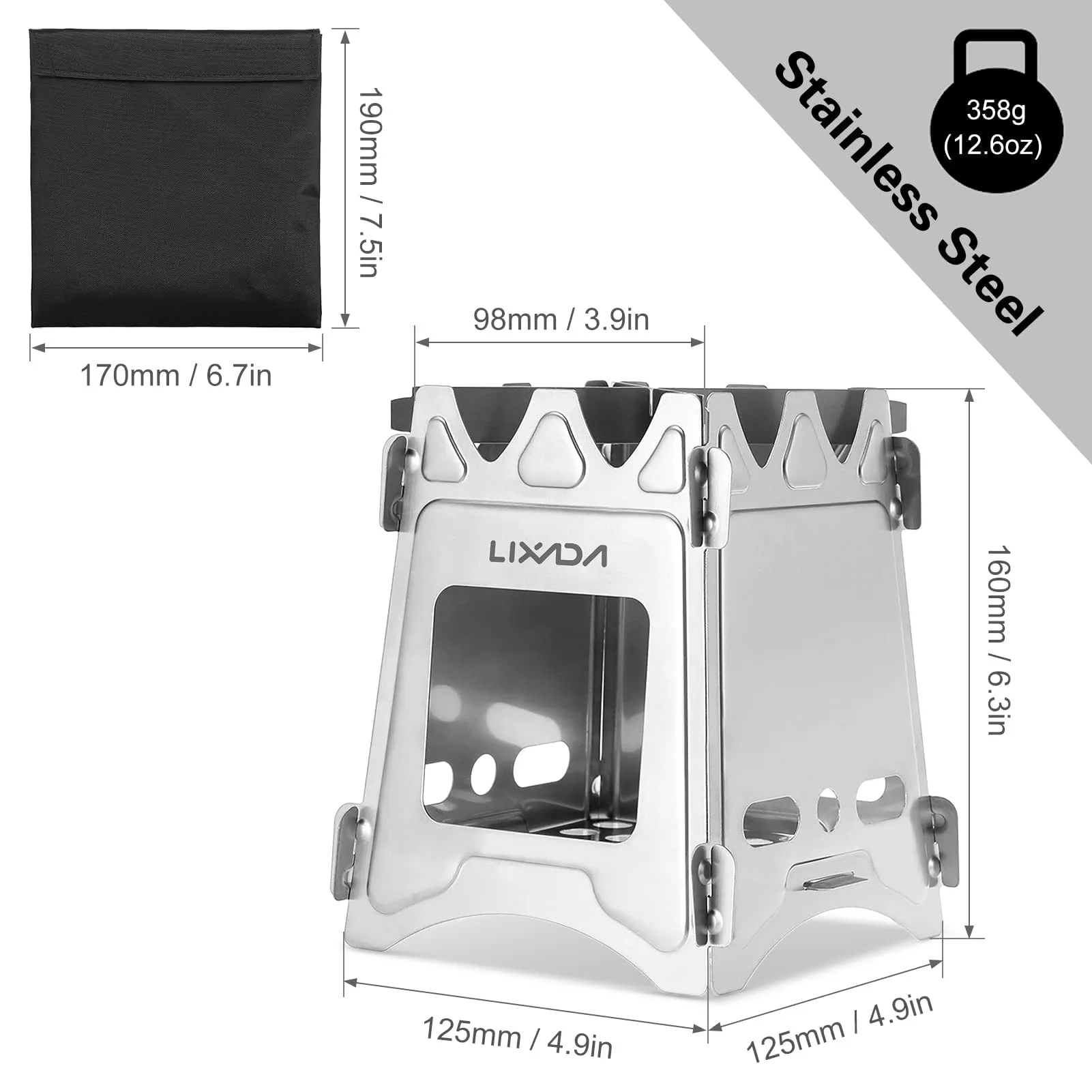 Lixada Camping Stove Wood Burning Stoves Portable Backpacking Stove Stainless Steel Alcohol Stove for Outdoor Camping Hiking Backpacking Picnic BBQ