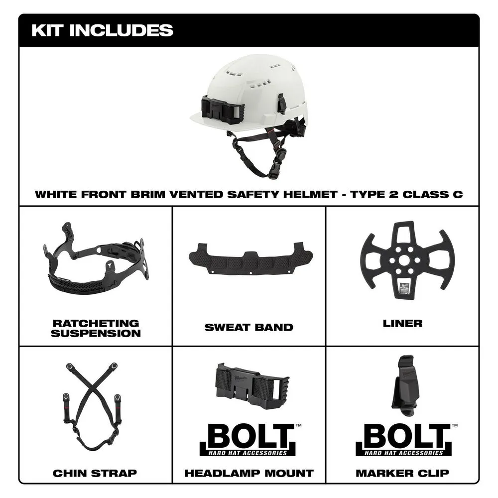 Milwaukee 48-73-1336 BOLT Gray Front Brim Safety Helmet (USA) - Type 2, Class C, Vented