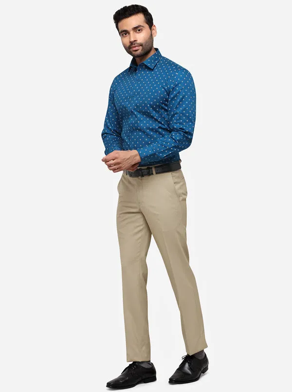 Olympic Blue Printed Regular Fit Formal Shirt | Greenfibre