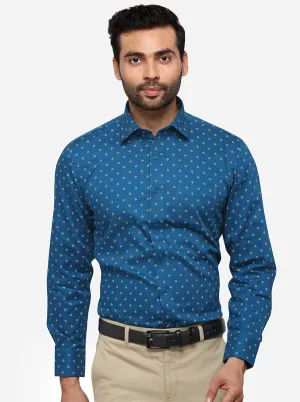 Olympic Blue Printed Regular Fit Formal Shirt | Greenfibre
