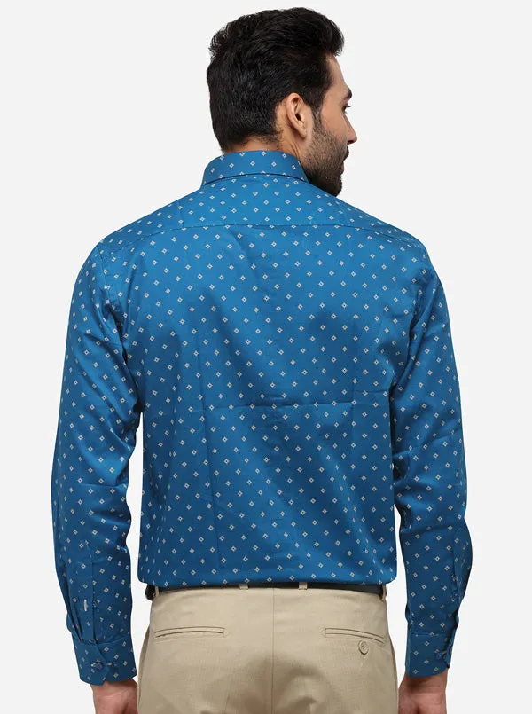 Olympic Blue Printed Regular Fit Formal Shirt | Greenfibre