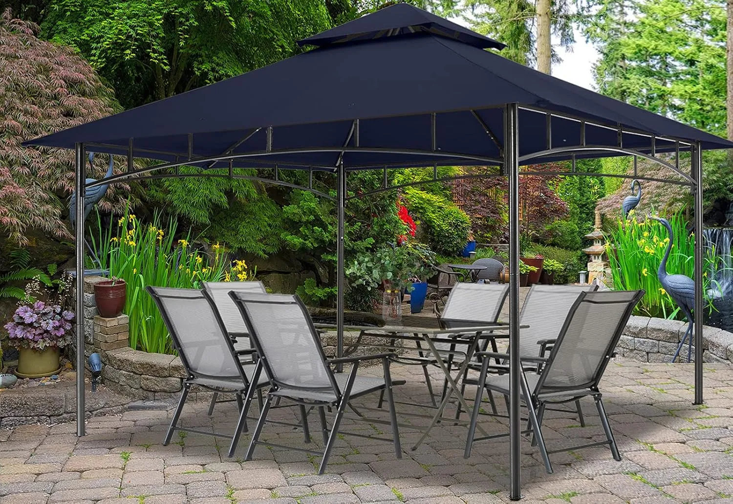 Outdoor Garden Gazebo for Patios with Stable Steel Frame(10X12, Navy Blue)