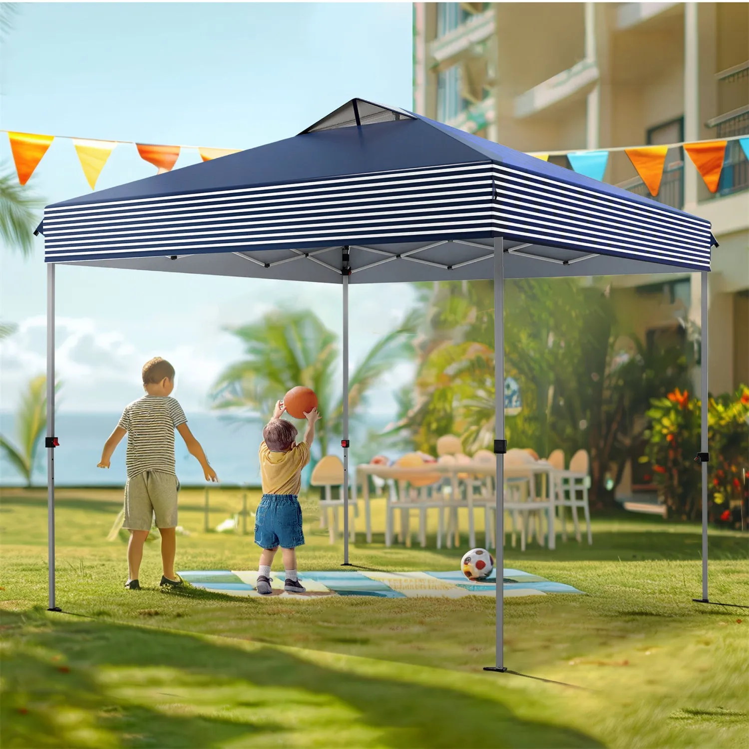 PHI VILLA 10x10Ft Pop Up Canopy Tent with Wheeled Bag,Straight Legs, 100 Sq. Ft