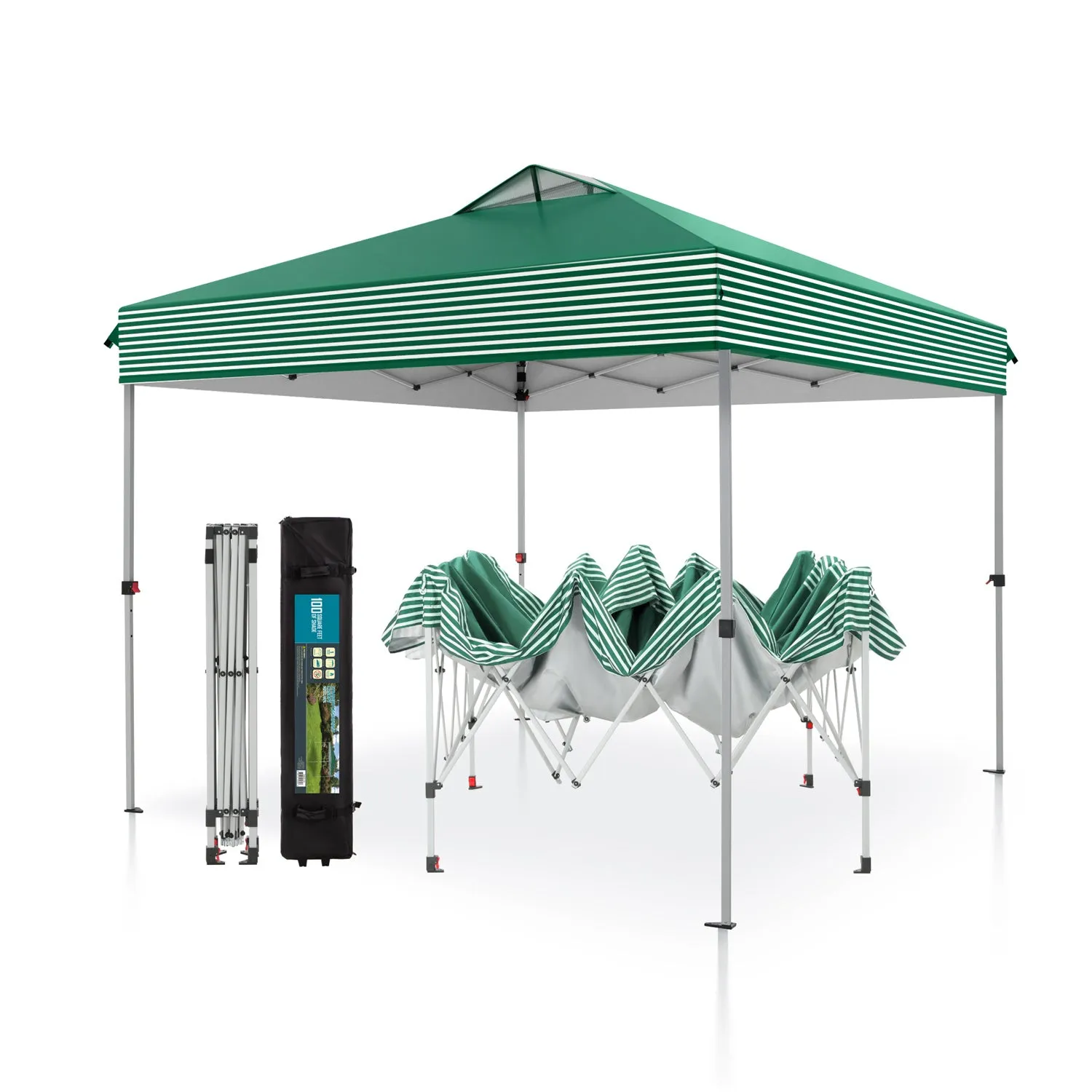 PHI VILLA 10x10Ft Pop Up Canopy Tent with Wheeled Bag,Straight Legs, 100 Sq. Ft