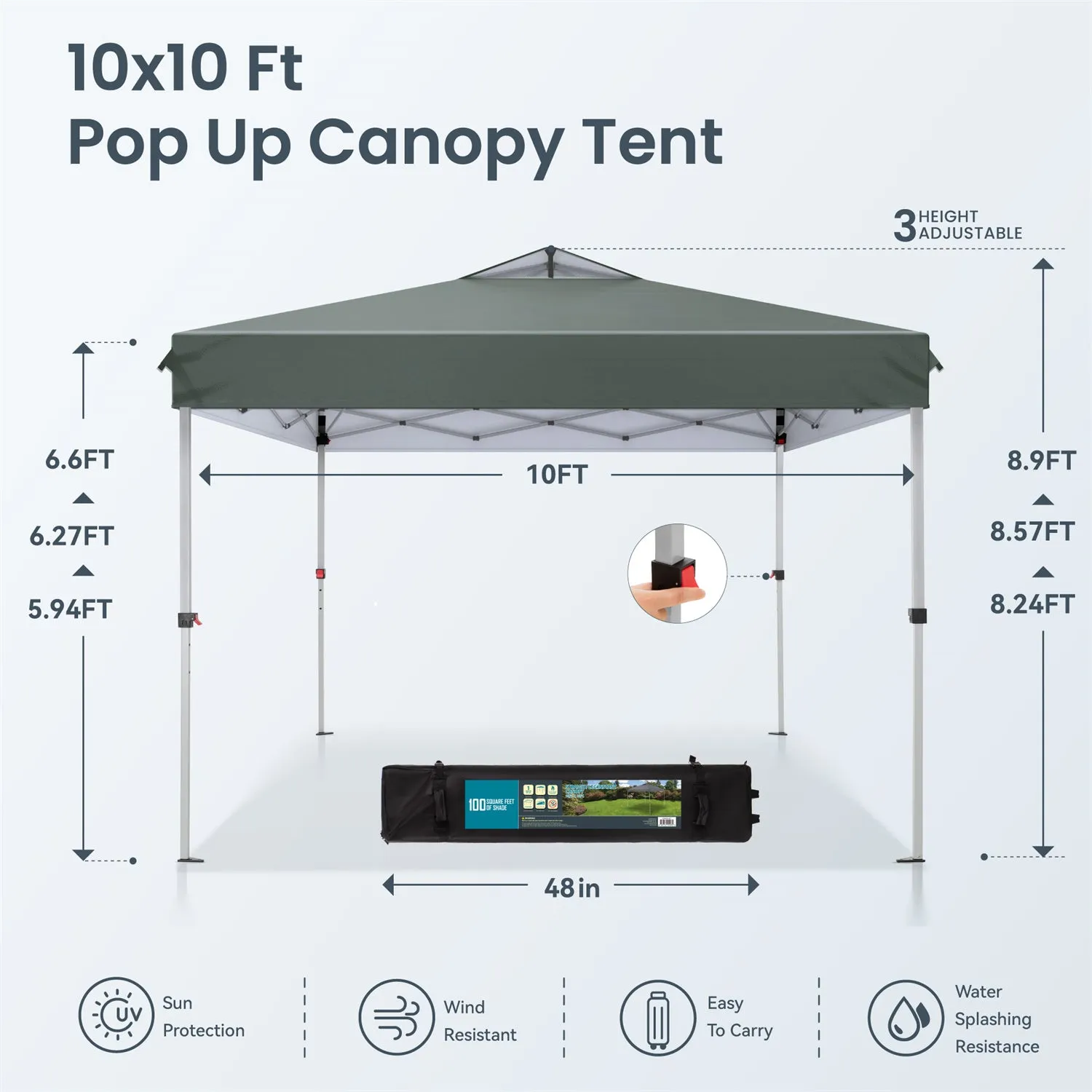 PHI VILLA 10x10Ft Pop Up Canopy Tent with Wheeled Bag,Straight Legs, 100 Sq. Ft