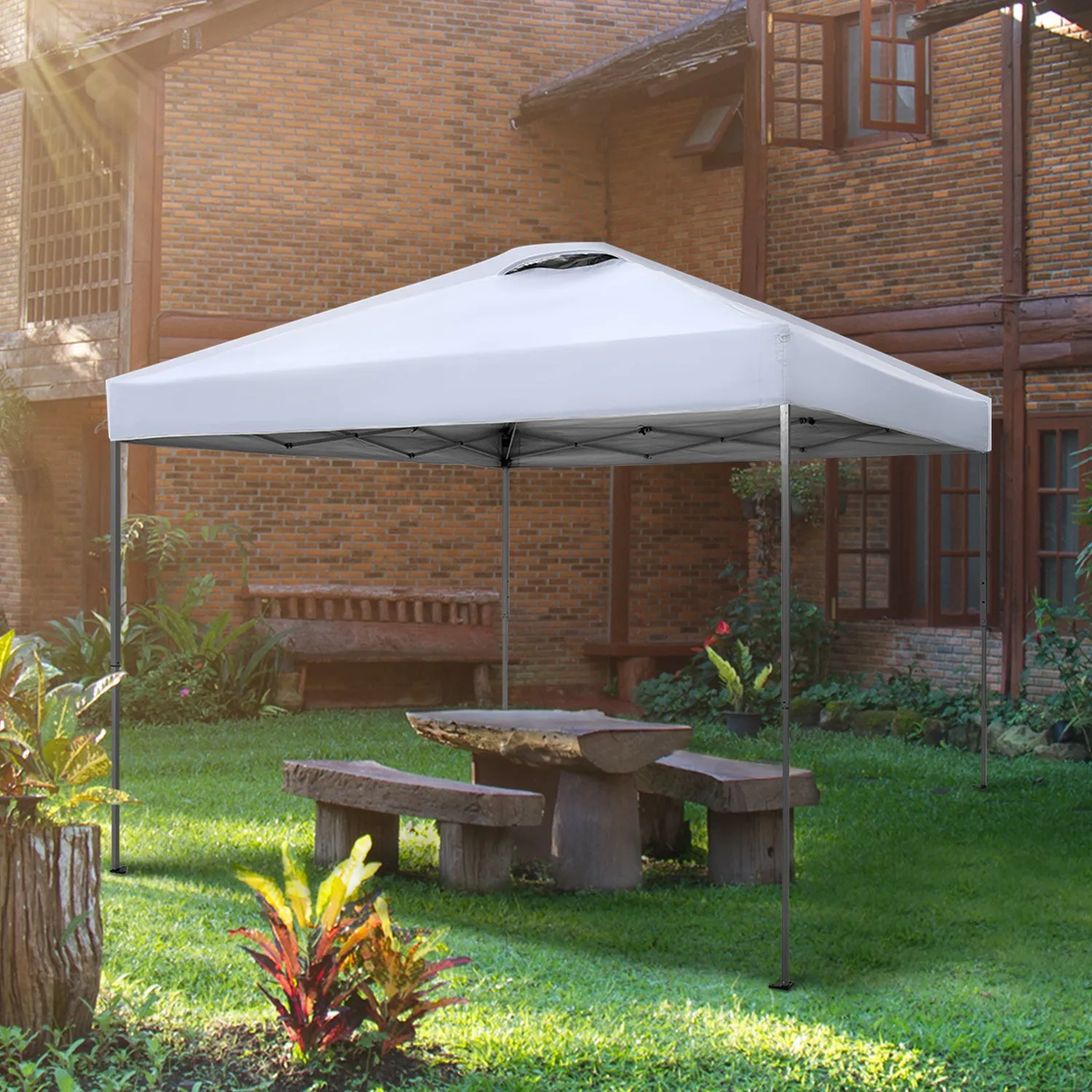 PHI VILLA 10x10Ft Pop Up Canopy Tent with Wheeled Bag,Straight Legs, 100 Sq. Ft