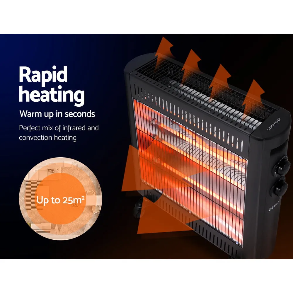 Portable 2200W Infrared Quartz Heater, 2 Heat Settings - Devanti