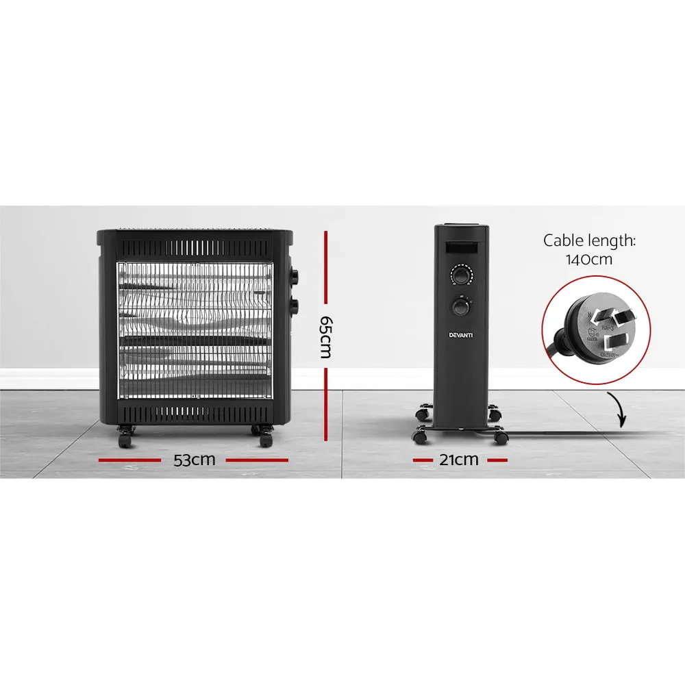 Portable 2200W Infrared Quartz Heater, 2 Heat Settings - Devanti