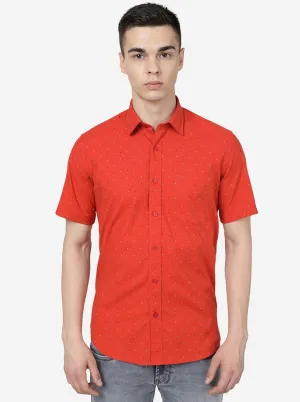 Red Clay Printed Slim Fit Semi Casual Shirt | JadeBlue