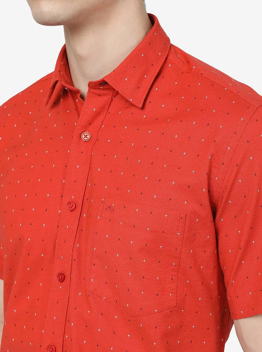 Red Clay Printed Slim Fit Semi Casual Shirt | JadeBlue