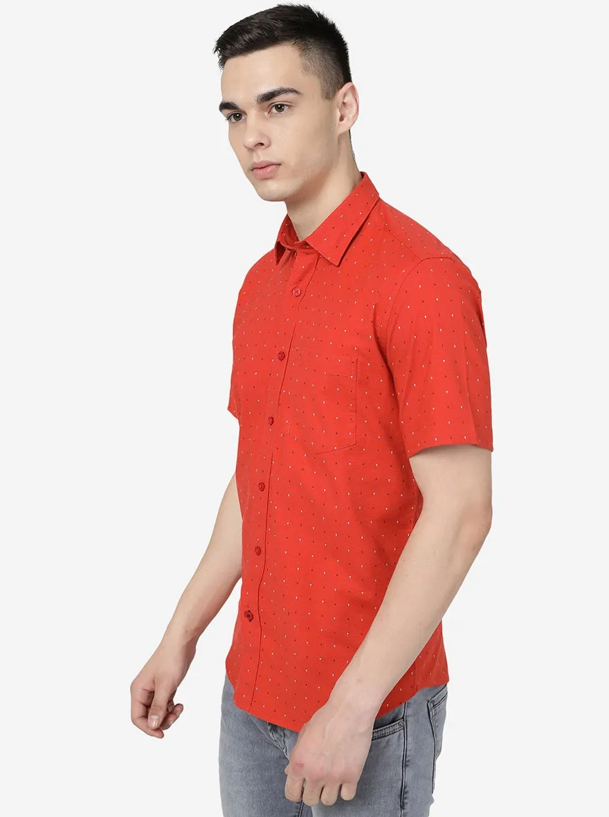 Red Clay Printed Slim Fit Semi Casual Shirt | JadeBlue