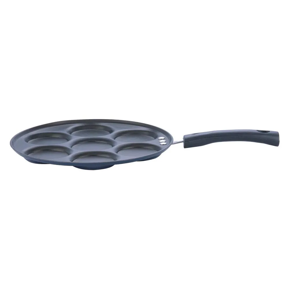 Vinod Zest Aluminium Non Stick Mini Uttapam Pan - 7 Cavaties, 26 cm | 3mm Thick | 3 Layer Coating | Bakelite Handle | Metal Spoon Friendly| Gas Base | 1 Year Warranty - Blue